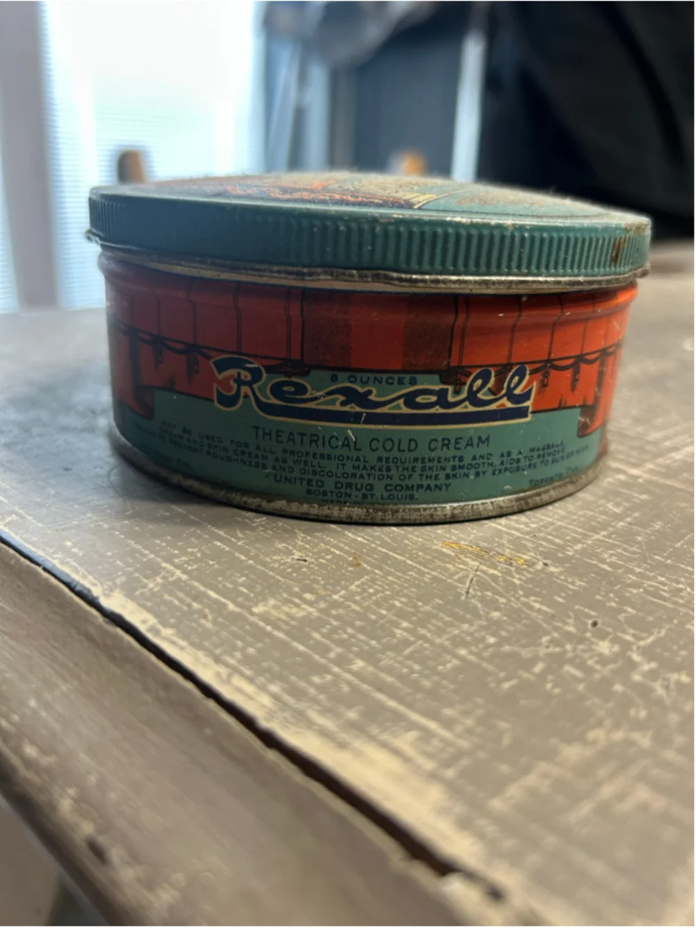 Vintage Rexall Theatrical Cold Cream Tin One Size Blue Orange